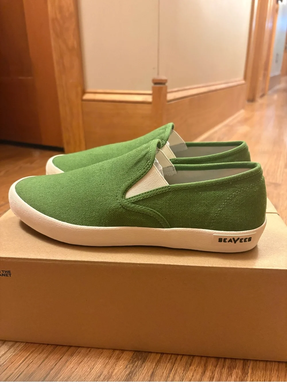 SeaVees Mens Never Worn Slip-On Canvas Sneakers in Cactus Green